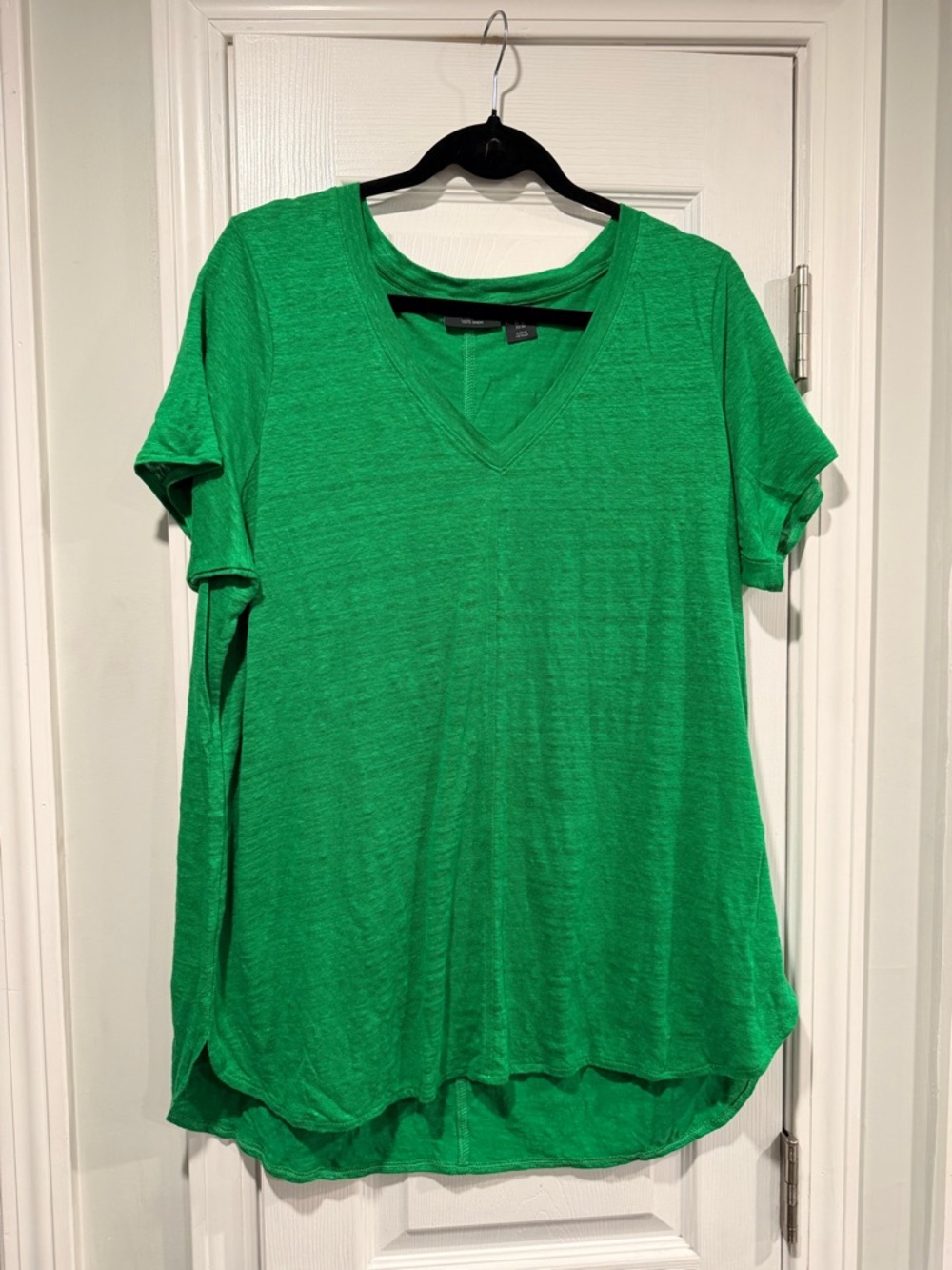 NWOT Tahari Size 2X Kelly Green 100% Linen V Neck Short Sleeve Relaxed Fit Top